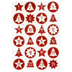 Adventskalender-Zahlen mit Muster rot, 24 Stück