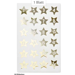 Adventskalender-Zahlen Sterne gold, 24 Stück