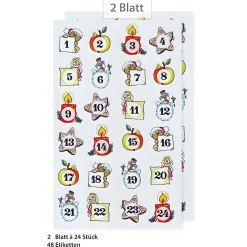 Adventskalender-Zahlen Weihnachtsmotive, 48 Stück
