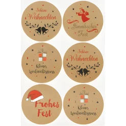 Aufkleber 'Weihnachtsgrüße' Ø 4,5 cm, braun, 48 Stück