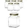 6er Set Quadratglas 314 ml mit Deckel gold