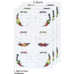 Etiketten 'Früchte' rund, 18 Stück