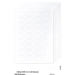 Etiketten oval 40,6 x 25,4 mm weiß -   5 Blatt A4