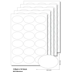 Etiketten oval 63,5 x 42,3 mm weiß -  5 Blatt A4