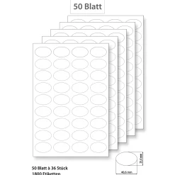 Etiketten oval 40,6 x 25,4 mm weiß - 50 Blatt A4