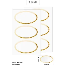 Etiketten 'Rahmen oval in Gold' 64 x 37 mm, 6 Stück
