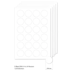 Etiketten rund 40 mm weiß -  5 Blatt A4