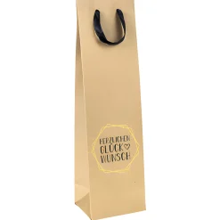 Flaschentasche 'Herzlichen Glückwunsch' natur, 10 x 8 x 35 cm