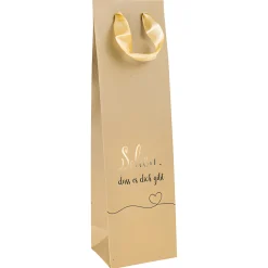 Flaschentasche 'Schön, dass es dich gibt' natur, 10 x 8 x 35 cm