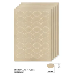 Grasetiketten oval 40,6 x 25,4 mm, 5 Blatt A4, 180 Stück