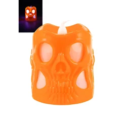 LED-Kerze 'Totenkopf' 6 x 6 cm, mit Farbwechsel, orange
