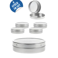Metalldose silber 7,6 x 2 cm, 6 Stück