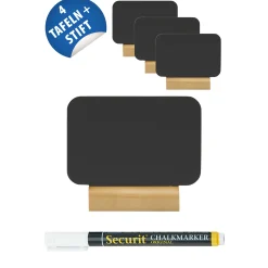 Mini Kreidetafel mit Holzsockel, 4 Stück plus Stift