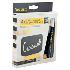 Mini Kreidetafel mit Holzsockel, 4 Stück plus Stift