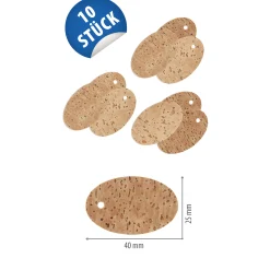 Naturkork-Schildchen oval 40 x 25 mm, 10 Stück