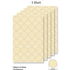 Steffis Etiketten rund 40 mm creme - 5 Blatt A4