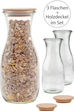 WECK-Saftflasche 530 ml mit Holzdeckel, 3er Set