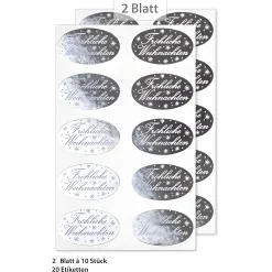 Weihnachtsetiketten 'Fröhliche Weihnachten' silber, 20 Stück