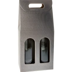 Weinflaschenkarton 2er mit Fenster grau